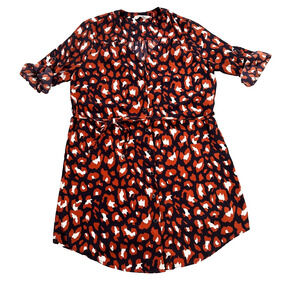 41 Hawthorn Button Front Dress Petite Medium Animal Print Navy/Brown See Descrip